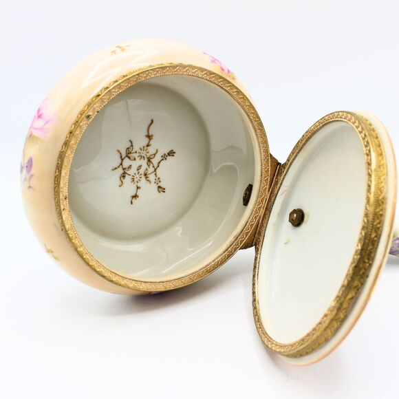 Vintage Lefton Japan Crumb Cather Hinged Lid Brass Accents Floral Rose Design - Picture 6 of 7